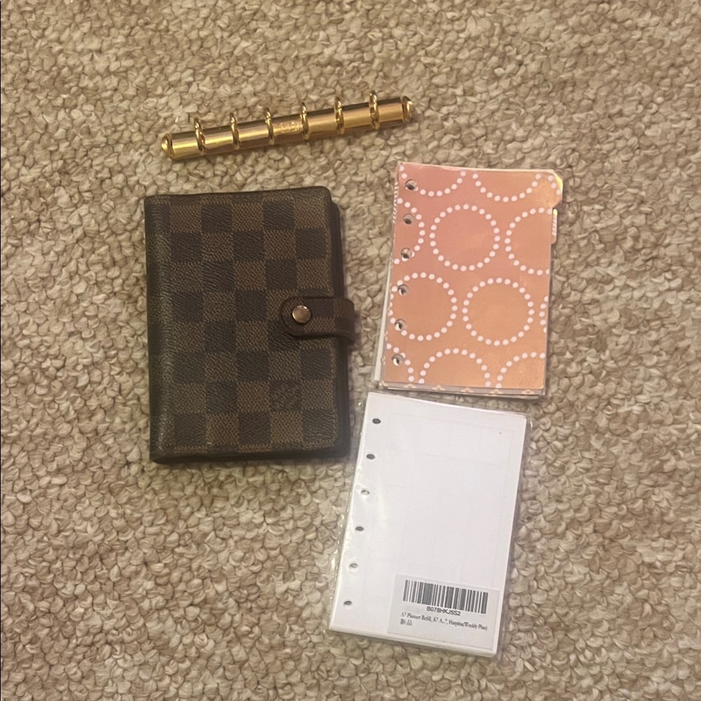 Damier Ebene Louis Vuitton Agenda PM with Inserts and large rings